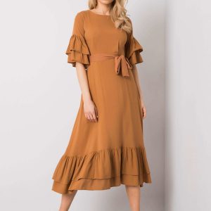 Wholesale Brown ruffle dress Khalani RUE PARIS