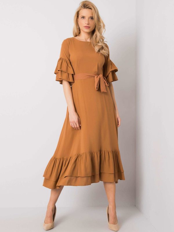 Wholesale Brown ruffle dress Khalani RUE PARIS