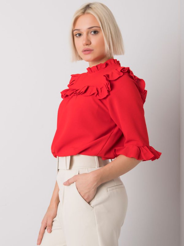 Wholesale Red blouse with frills Limassol RUE PARIS