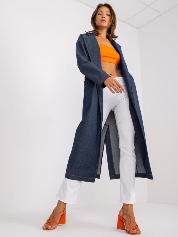 Wholesale Dark blue long denim coat Kaya RUE PARIS