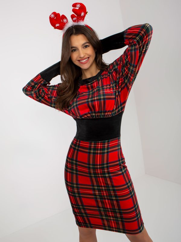 Wholesale Red velour plaid cocktail dress RUE PARIS