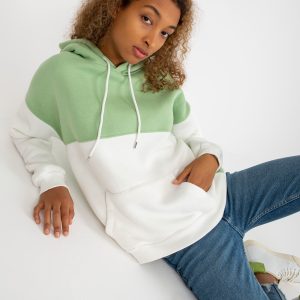 Wholesale Green-ecru basic sweatshirt with hood RUE PARIS