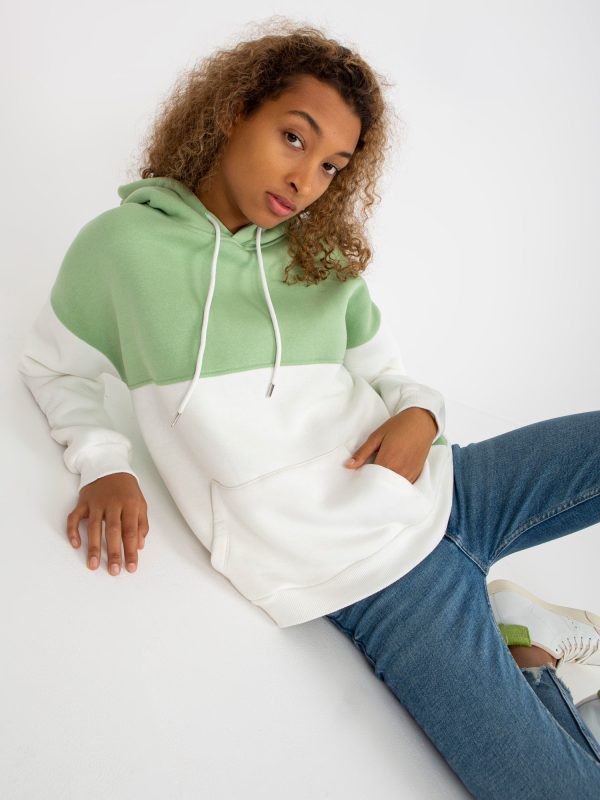 Wholesale Green-ecru basic sweatshirt with hood RUE PARIS