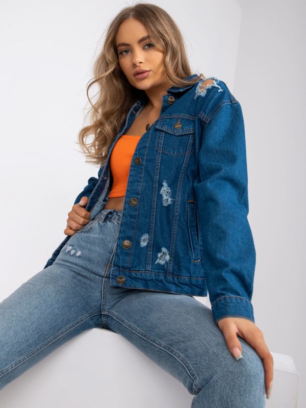 Wholesale Blue denim jacket with holes RUE PARIS