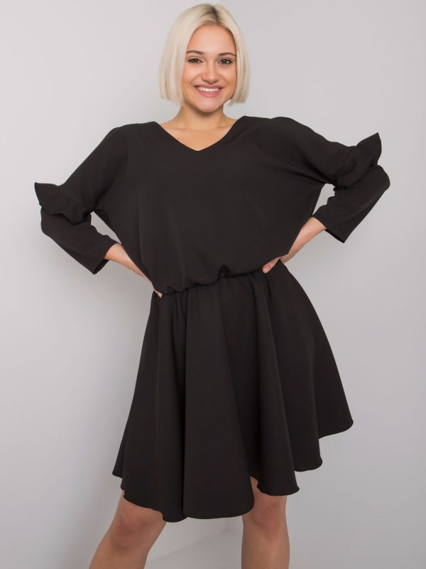 Wholesale Black dress with flounces on sleeves Victoire RUE PARIS