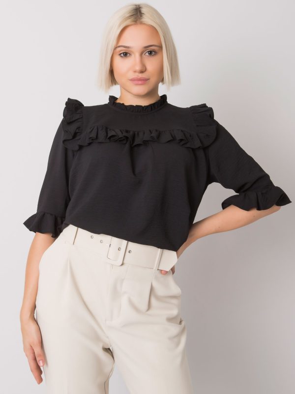 Wholesale Black blouse with frills Limassol RUE PARIS