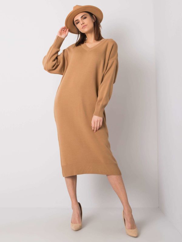 Wholesale Dark beige knitted dress Amrita RUE PARIS