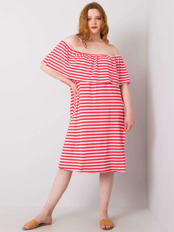 Wholesale Annabel's Coral White Plus Size Striped Dress