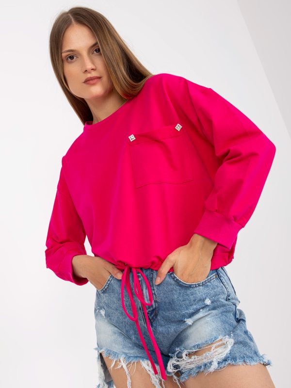 Wholesale Fuchsia short cotton oversize sweatshirt without hood RUE PARIS