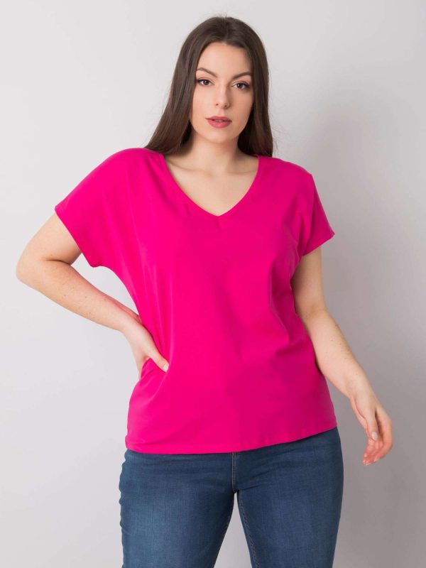 Wholesale Cassie V-neck plus size fuchsia t-shirt