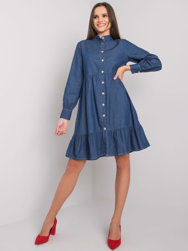 Wholesale Dark blue dress with ruffle Sophia RUE PARIS