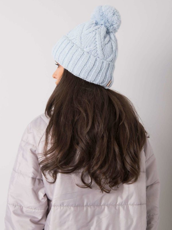 Wholesale Light blue winter hat with pompom