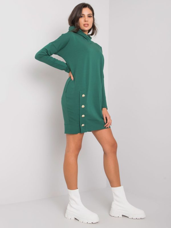 Wholesale Dark green sweatshirt dress with hood Preston RUE PARIS