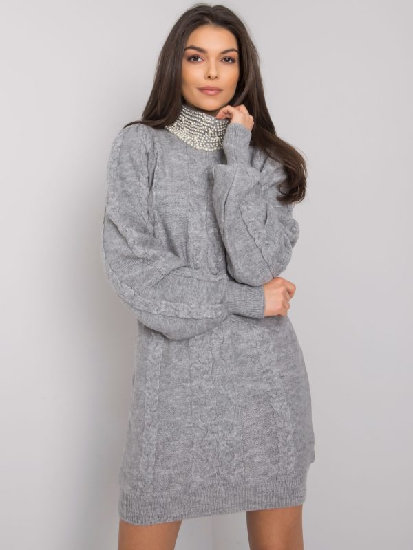 Wholesale Gray knitted dress with applique Shandee RUE PARIS