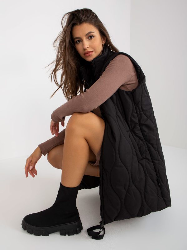 Wholesale Black quilted women's vest with pockets RUE PARIS