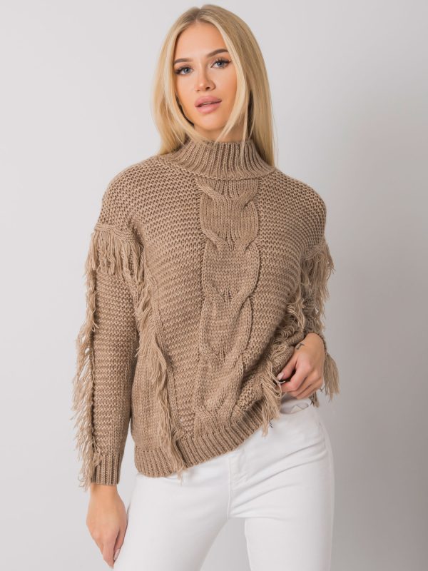 Wholesale Dark beige fringed sweater Caitri RUE PARIS