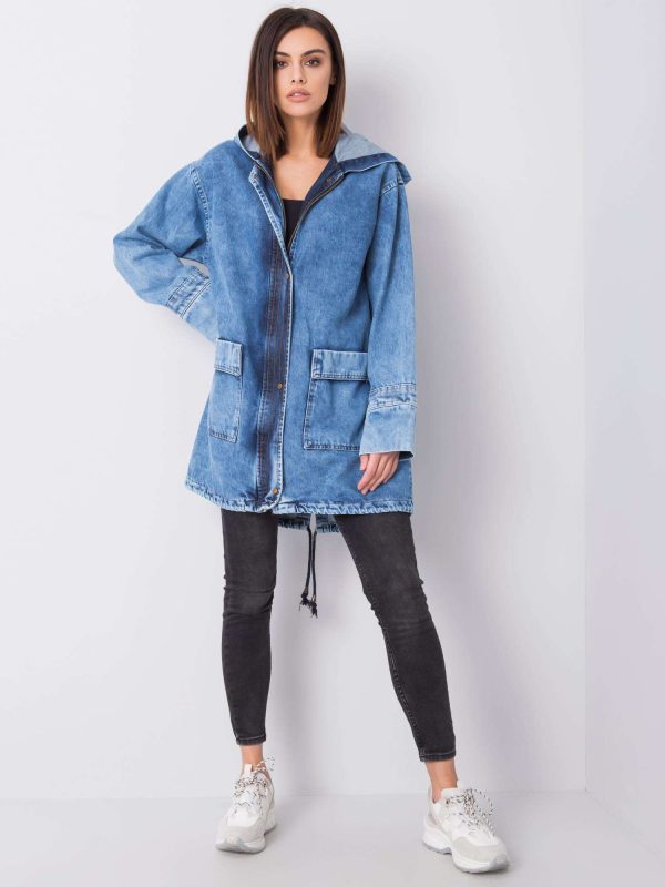 Wholesale Blue denim jacket with hood Ellison RUE PARIS