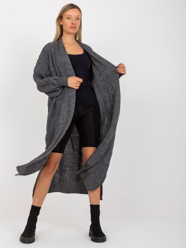 Wholesale Dark gray maxi cardigan in braids RUE PARIS