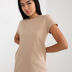 Wholesale Light beige basic t-shirt with round neck Peachy