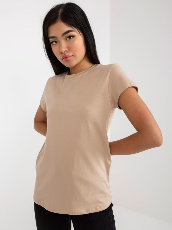 Wholesale Light beige basic t-shirt with round neck Peachy