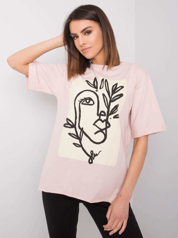 Wholesale Pale pink t-shirt with print by Kimberly RUE PARIS