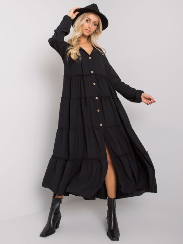 Wholesale Black long dress with ruffle Atrani RUE PARIS