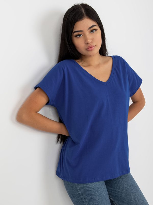 Wholesale Cobalt plain t-shirt with Emory V-neck