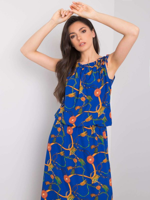 Wholesale Cobalt dress with print Amaranta RUE PARIS