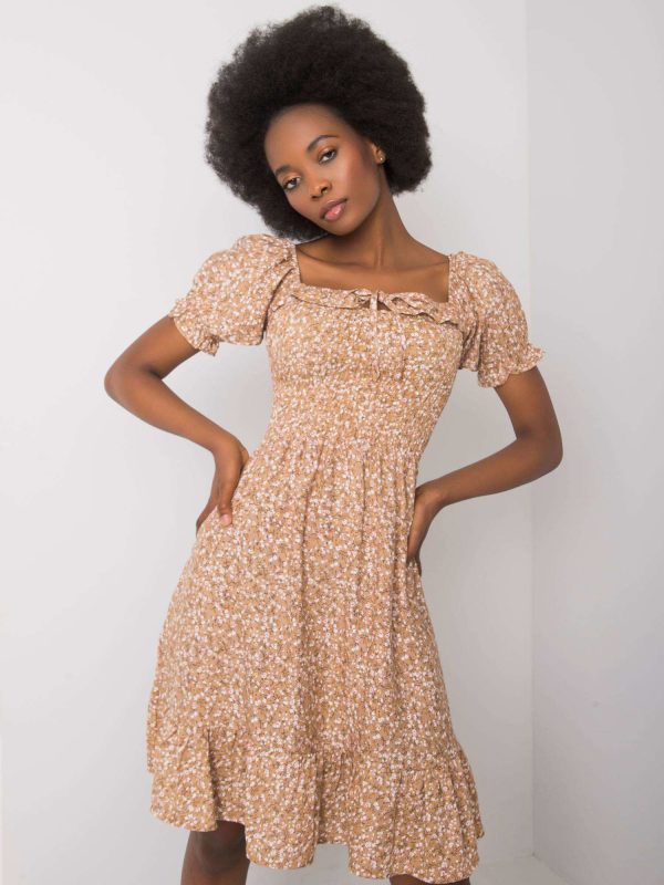 Wholesale Beige dress with ruffle Marceline RUE PARIS