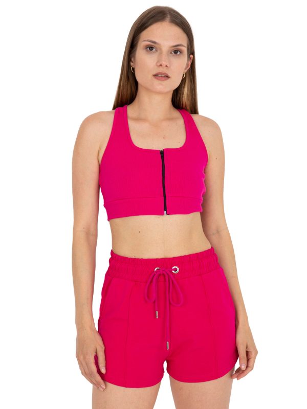 Wholesale Fuchsia ribbed crop top basic with RUE PARIS clasp