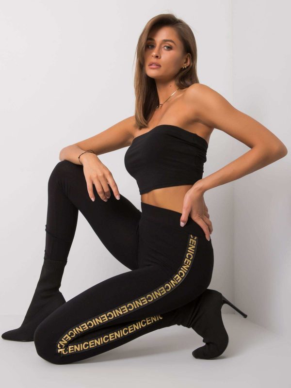 Wholesale Black and gold leggings with stripes Eloah RUE PARIS