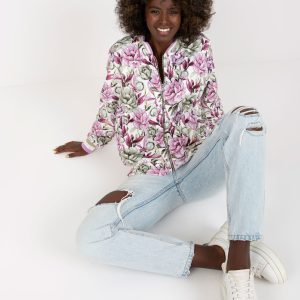 Wholesale White and purple velour bomber sweatshirt with flowers RUE PARIS