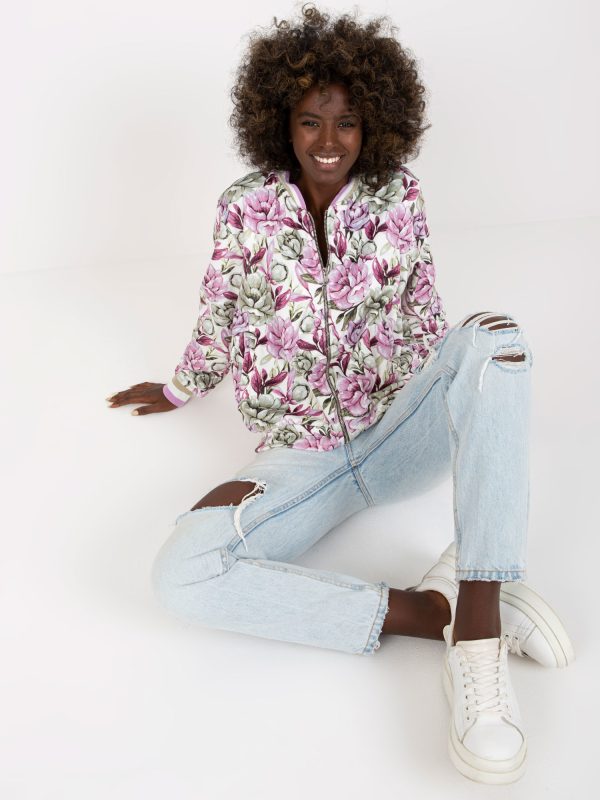 Wholesale White and purple velour bomber sweatshirt with flowers RUE PARIS