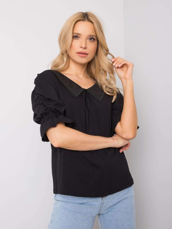 Wholesale Black blouse with collar Cori RUE PARIS