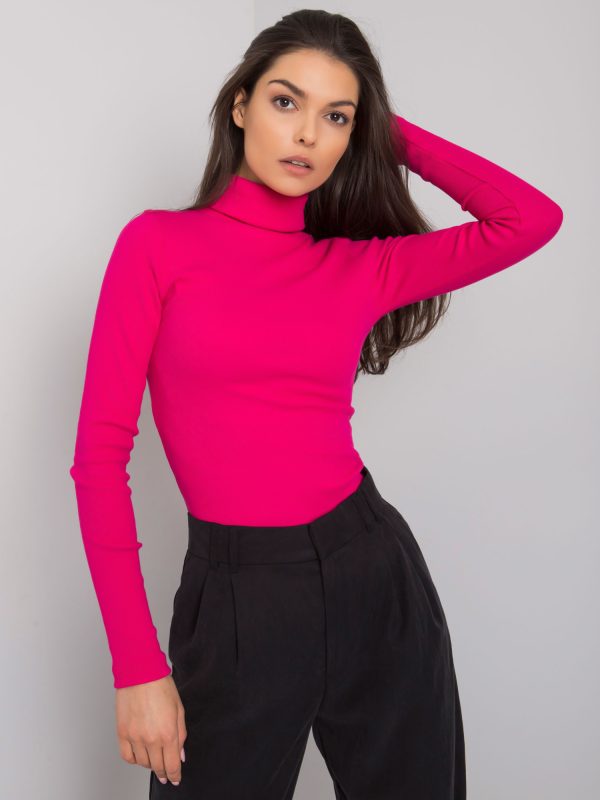 Wholesale Fuchsia ribbed turtleneck blouse Elisee RUE PARIS