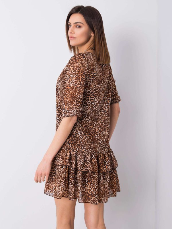 Wholesale Brown dress with prints Antonella RUE PARIS