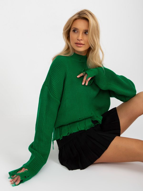 Wholesale Green asymmetrical sweater with holes with wool RUE PARIS