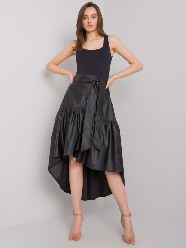 Wholesale Black Montevallo eco-leather asymmetrical skirt