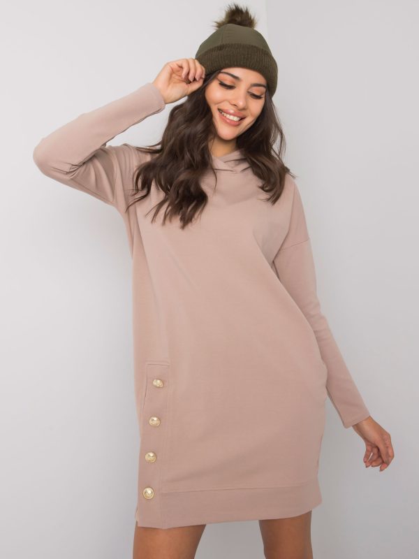 Wholesale Dark beige sweatshirt dress with hood Preston RUE PARIS