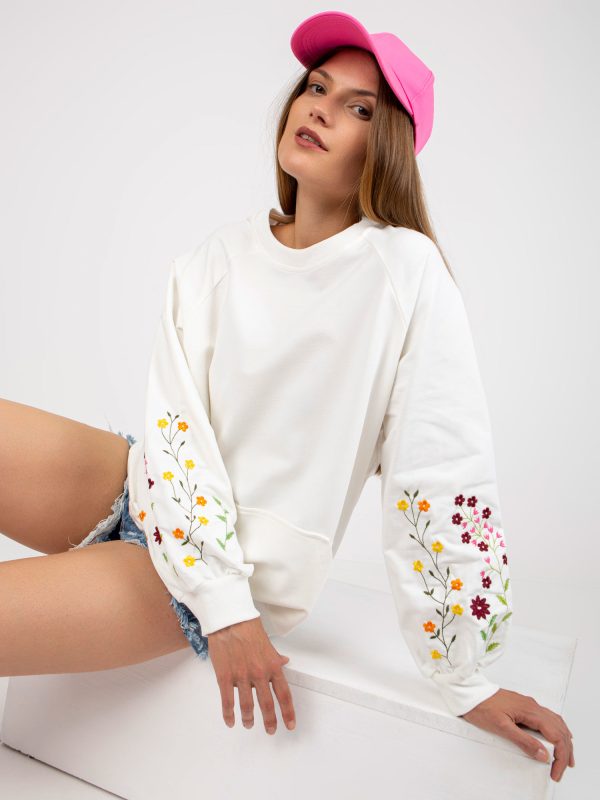 Wholesale White oversize sweatshirt with embroidery on the sleeves RUE PARIS