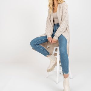 Wholesale Light beige long cardigan with braids RUE PARIS