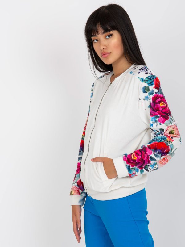 Wholesale White velour bomber sweatshirt with flowers RUE PARIS