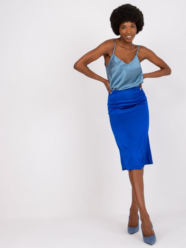 Wholesale Dark blue trapezoidal midi skirt Terrassa RUE PARIS