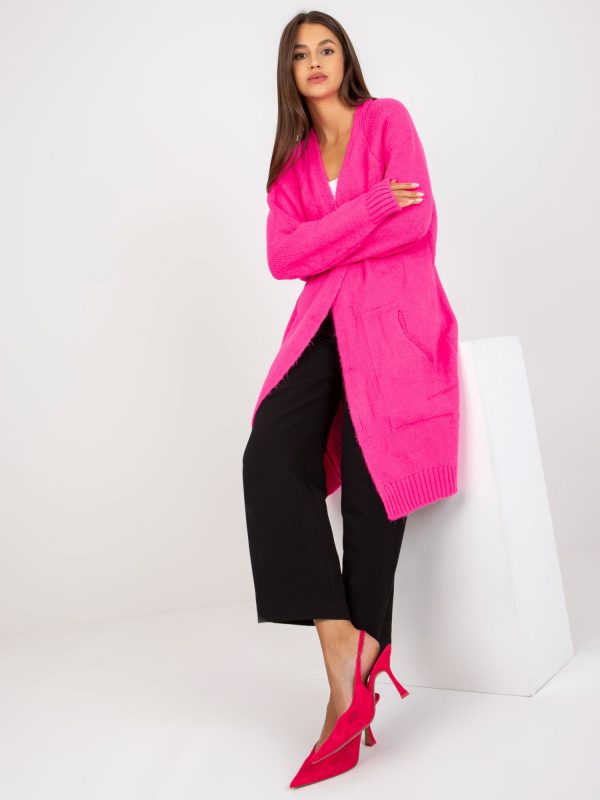 Wholesale Fluo pink long cardigan with pockets RUE PARIS