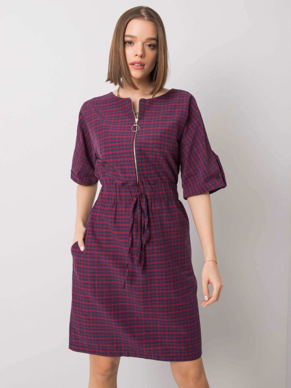 Wholesale Navy blue and red checkered dress Anthea RUE PARIS