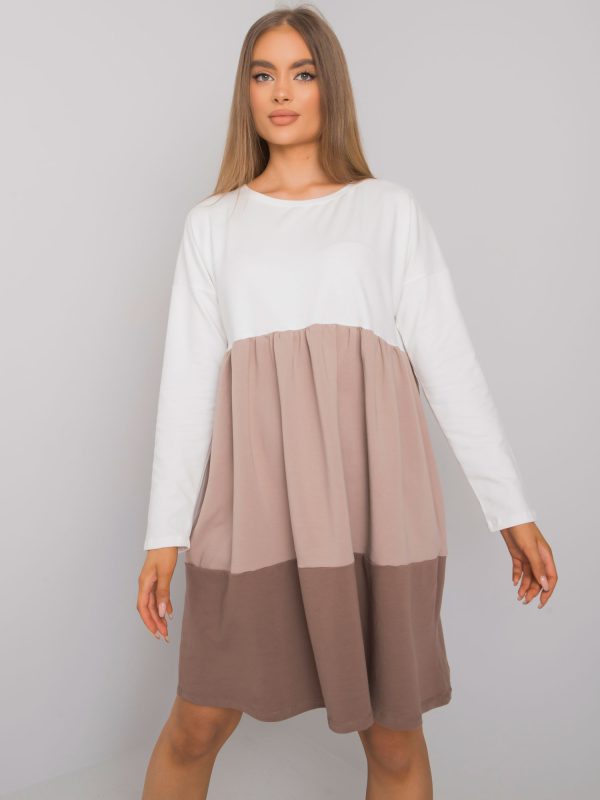 Wholesale Ecru-dark beige cotton long sleeve dress Emine RUE PARIS