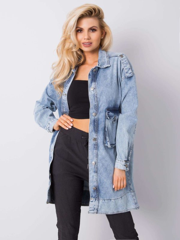 Wholesale Blue long denim jacket Erika RUE PARIS