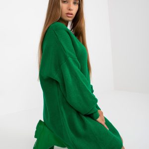 Wholesale Green V-neck knitted dress RUE PARIS