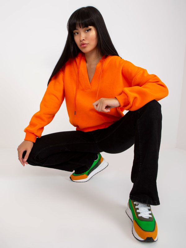 Wholesale Orange sweatshirt basic V-neck