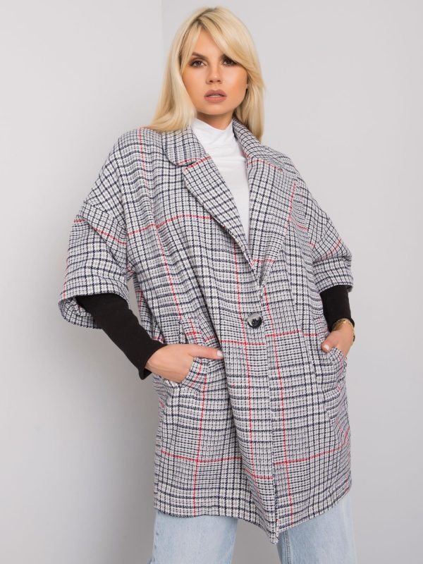 Wholesale Grey and black loose plaid coat by Emily RUE PARIS